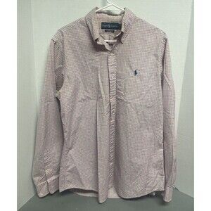 Ralph Lauren Pink Checkered Button Front Long Sleeve Shirt Mens‎ Size M